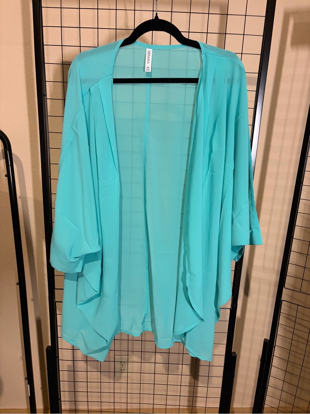 Lightweight Aqua Open-Front Kimono Jacket